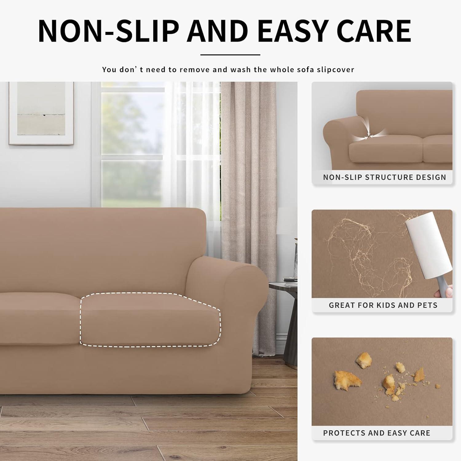 image:imageEasyGoing 100 Dual Waterproof 2 Pieces Chair Cover Stretch Soft Couch Cover for Dogs Sofa Slipcover for 1 Separate Cushion Couch Leakproof Furniture Protector for Kids Pets Dark GrayCamel