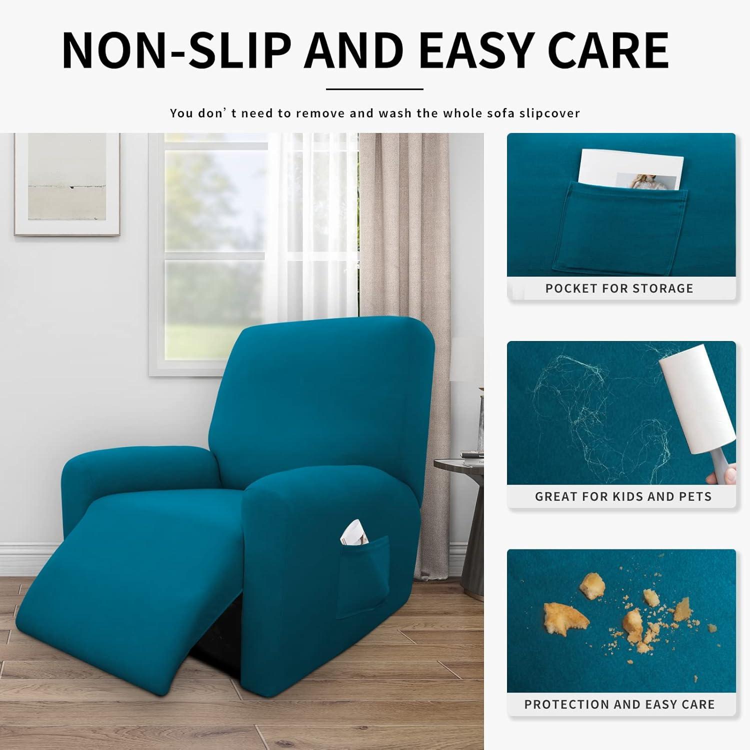 image:imageEasyGoing 100 Dual Waterproof 2 Pieces Chair Cover Stretch Soft Couch Cover for Dogs Sofa Slipcover for 1 Separate Cushion Couch Leakproof Furniture Protector for Kids Pets Dark GrayPeacock Blue