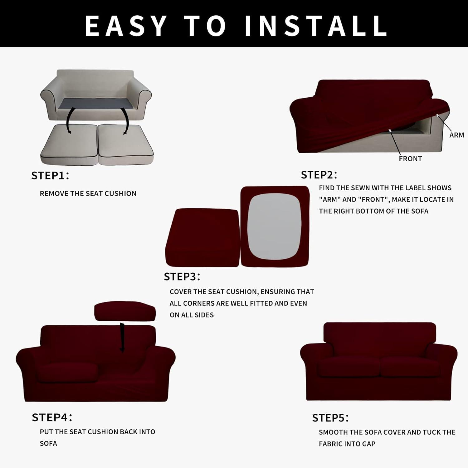 image:imageEasyGoing 100 Dual Waterproof 2 Pieces Chair Cover Stretch Soft Couch Cover for Dogs Sofa Slipcover for 1 Separate Cushion Couch Leakproof Furniture Protector for Kids Pets Dark GrayWine
