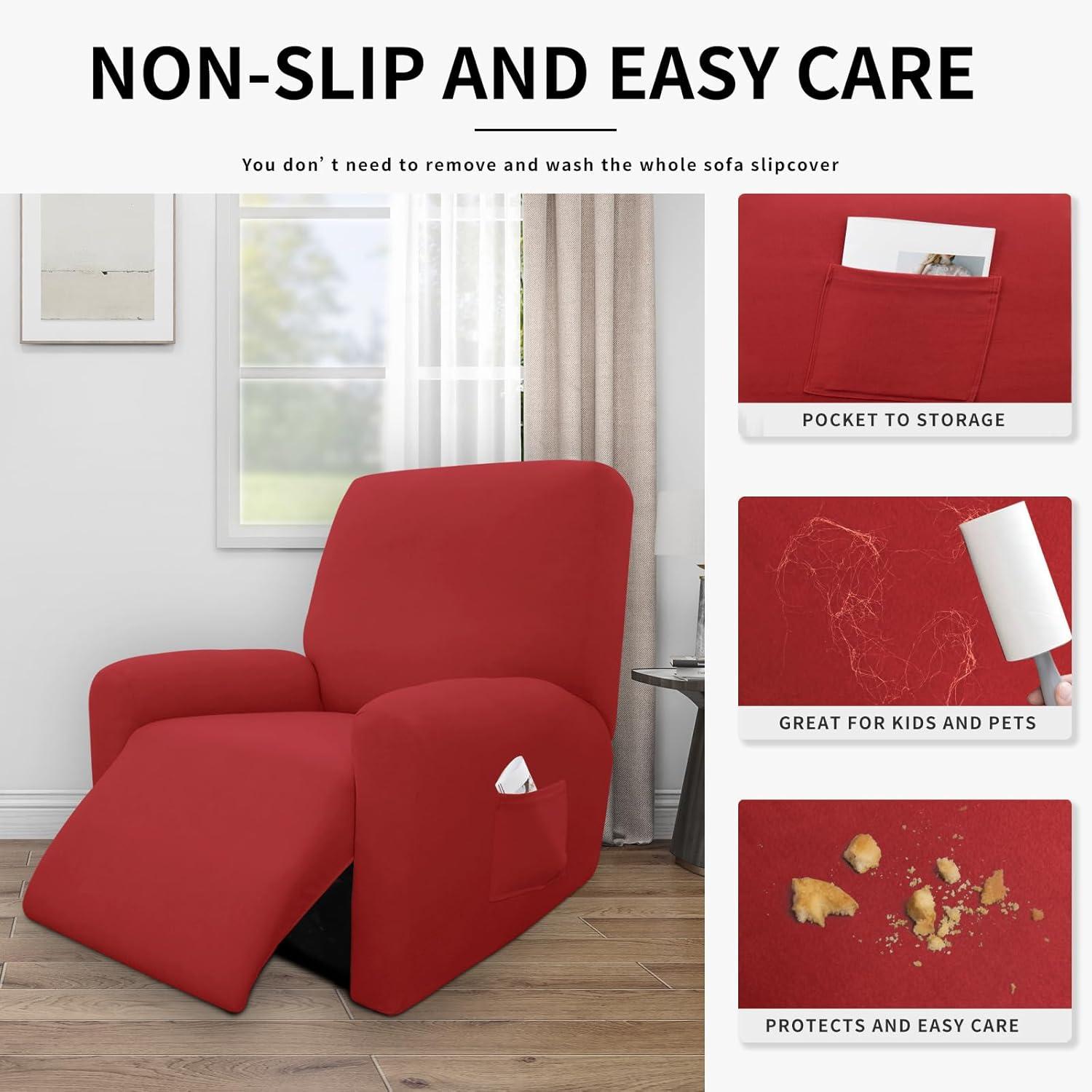 image:imageEasyGoing 100 Dual Waterproof 2 Pieces Chair Cover Stretch Soft Couch Cover for Dogs Sofa Slipcover for 1 Separate Cushion Couch Leakproof Furniture Protector for Kids Pets Dark GrayChristmas Red
