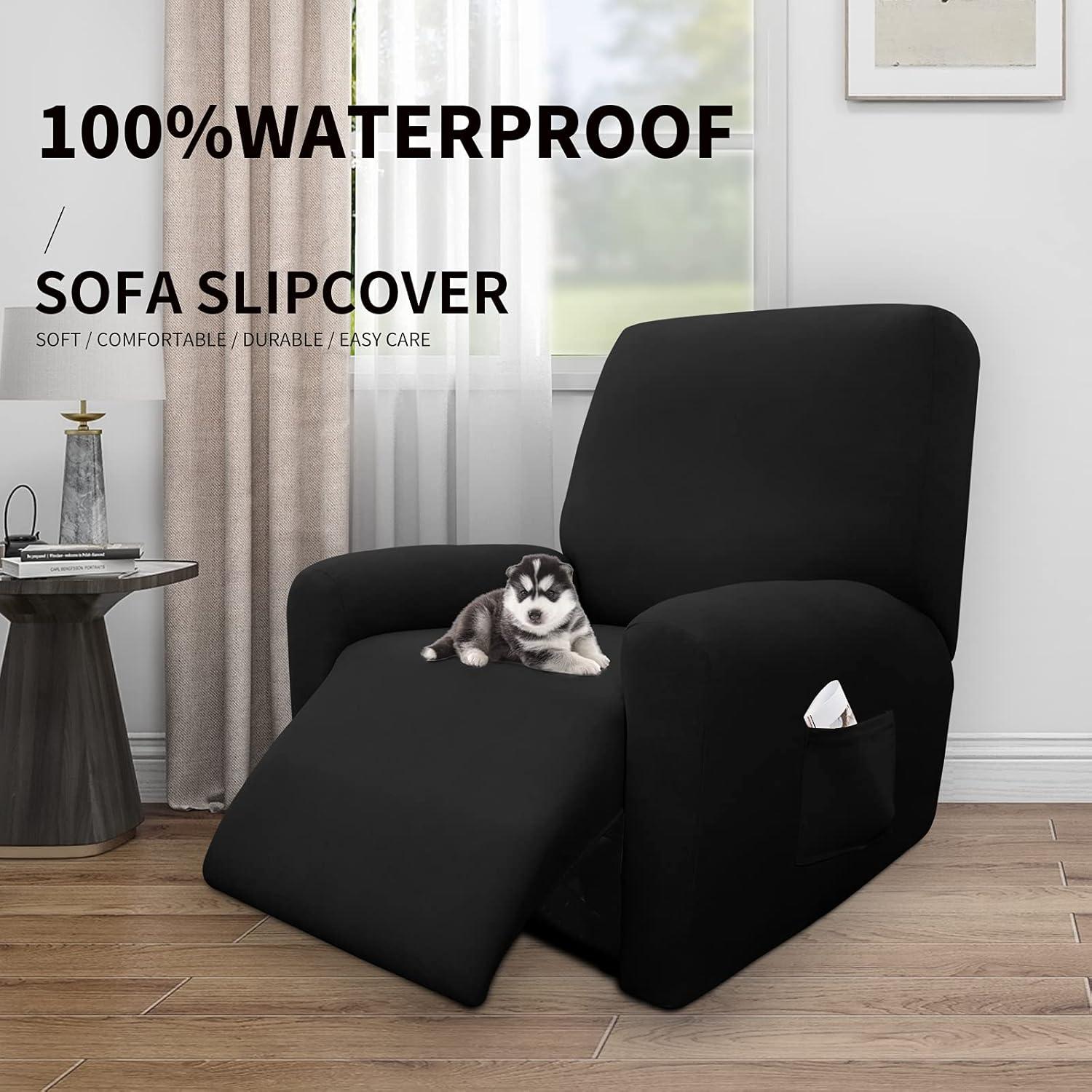 image:imageEasyGoing 100 Dual Waterproof 2 Pieces Chair Cover Stretch Soft Couch Cover for Dogs Sofa Slipcover for 1 Separate Cushion Couch Leakproof Furniture Protector for Kids Pets Dark GrayBlack