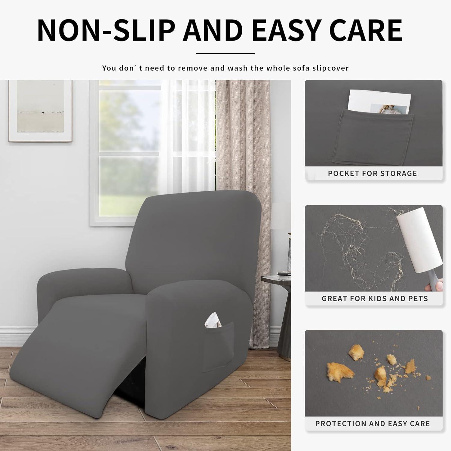image:imageEasyGoing 100 Dual Waterproof 2 Pieces Chair Cover Stretch Soft Couch Cover for Dogs Sofa Slipcover for 1 Separate Cushion Couch Leakproof Furniture Protector for Kids Pets Dark GrayGrey
