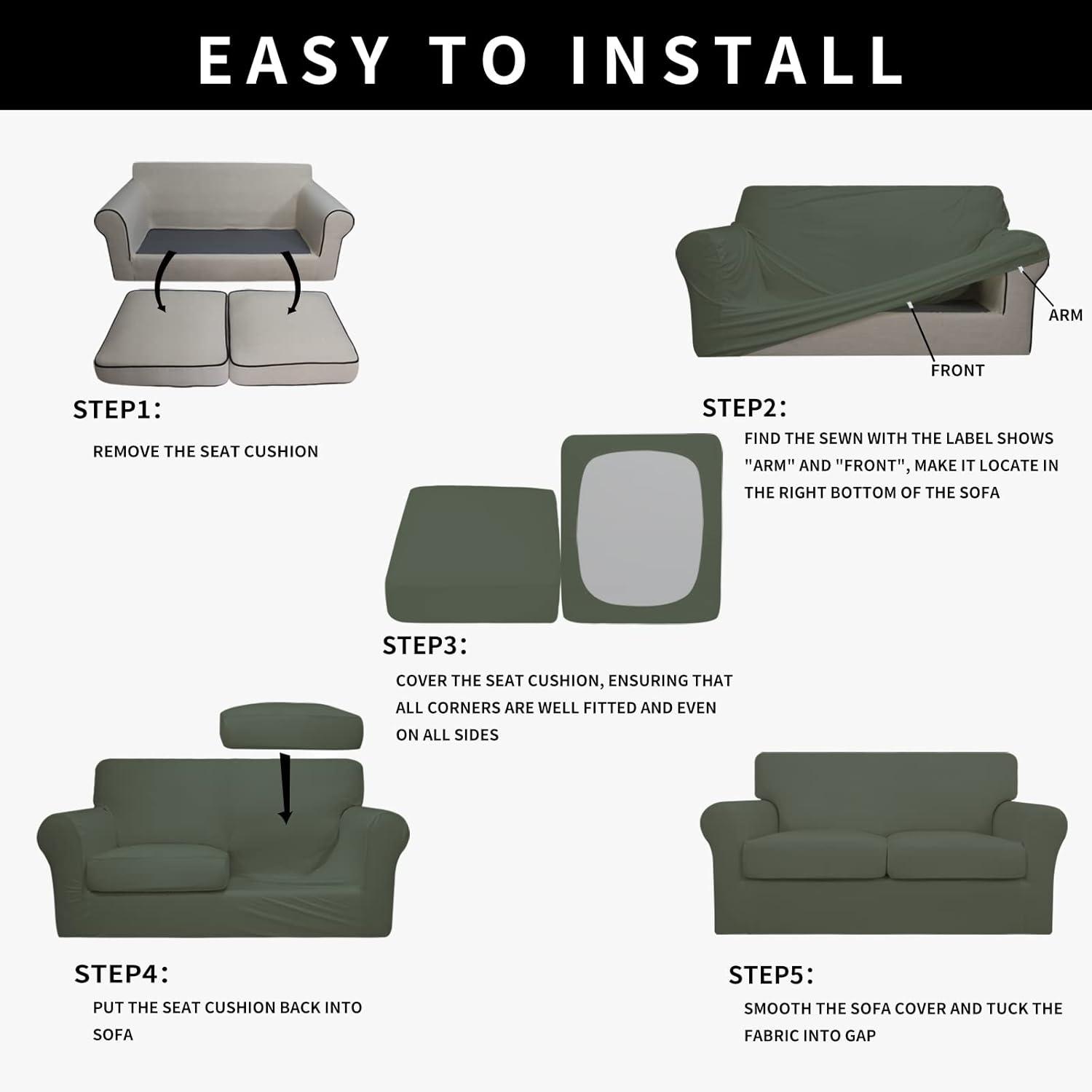 image:imageEasyGoing 100 Dual Waterproof 2 Pieces Chair Cover Stretch Soft Couch Cover for Dogs Sofa Slipcover for 1 Separate Cushion Couch Leakproof Furniture Protector for Kids Pets Dark GrayGrayish Green