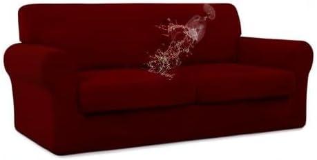 image:imageEasyGoing 100 Dual Waterproof 2 Pieces Chair Cover Stretch Soft Couch Cover for Dogs Sofa Slipcover for 1 Separate Cushion Couch Leakproof Furniture Protector for Kids Pets Dark GrayWine