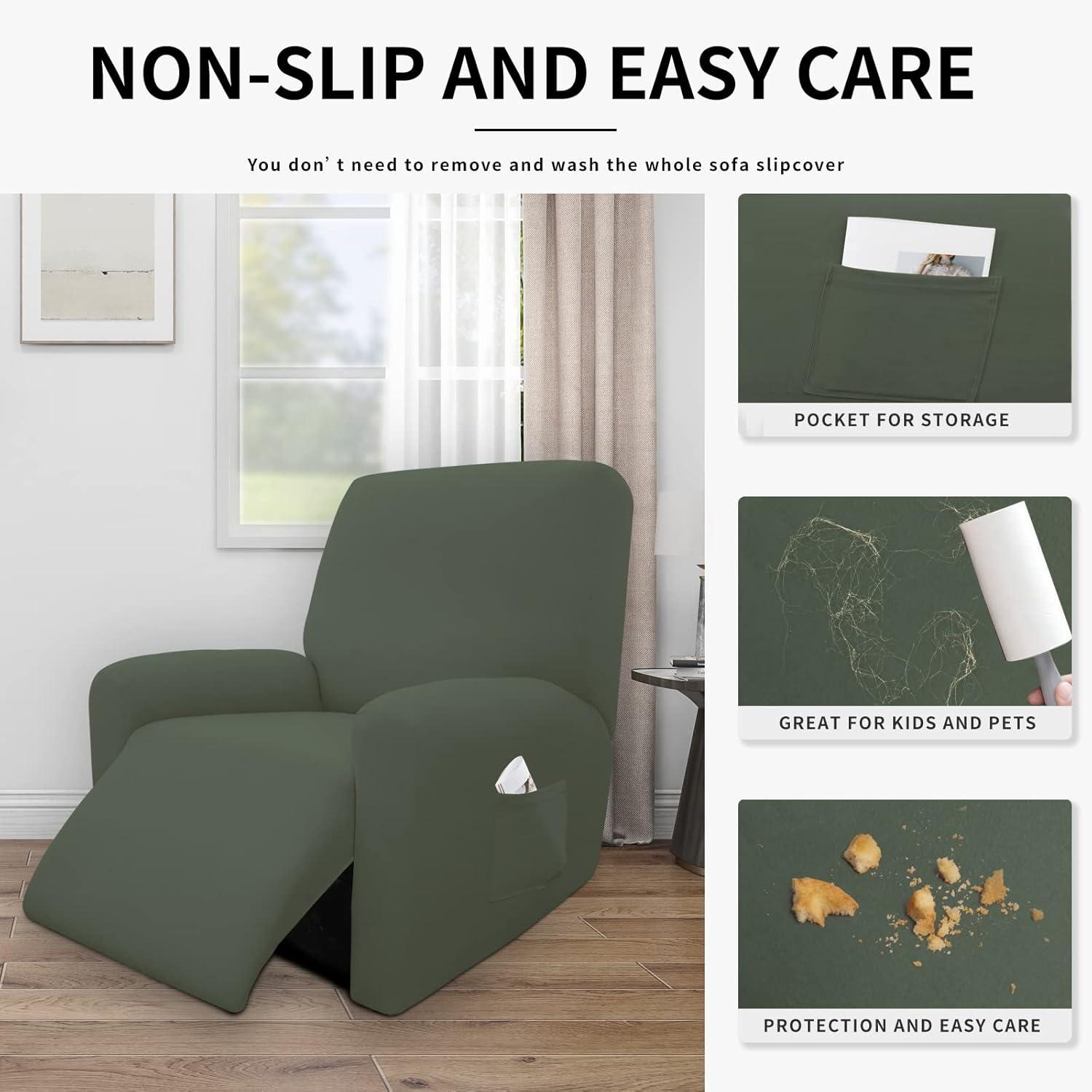 image:imageEasyGoing 100 Dual Waterproof 2 Pieces Chair Cover Stretch Soft Couch Cover for Dogs Sofa Slipcover for 1 Separate Cushion Couch Leakproof Furniture Protector for Kids Pets Dark GrayGrayish Green
