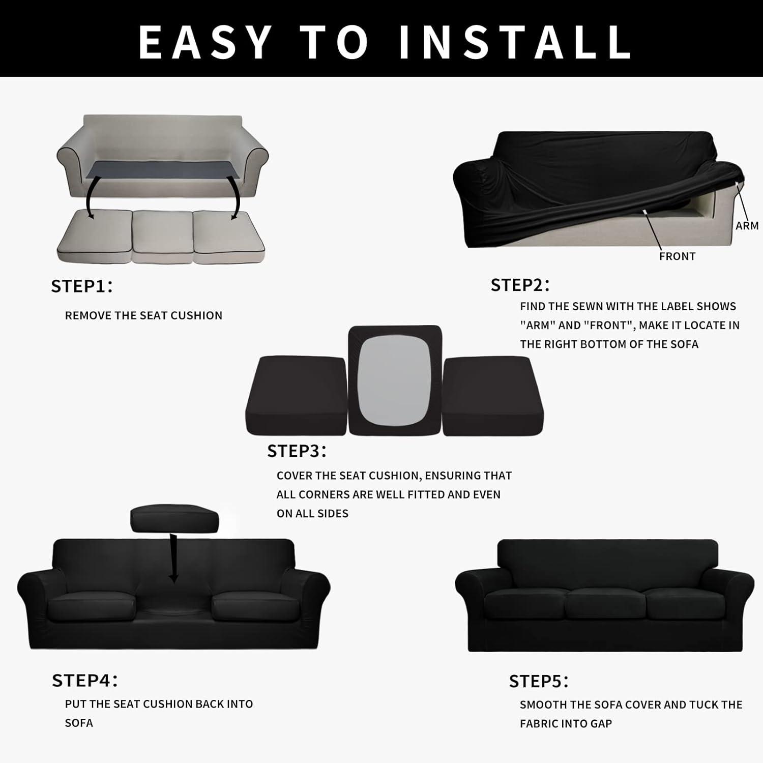 image:imageEasyGoing 100 Dual Waterproof 2 Pieces Chair Cover Stretch Soft Couch Cover for Dogs Sofa Slipcover for 1 Separate Cushion Couch Leakproof Furniture Protector for Kids Pets Dark GrayBlack