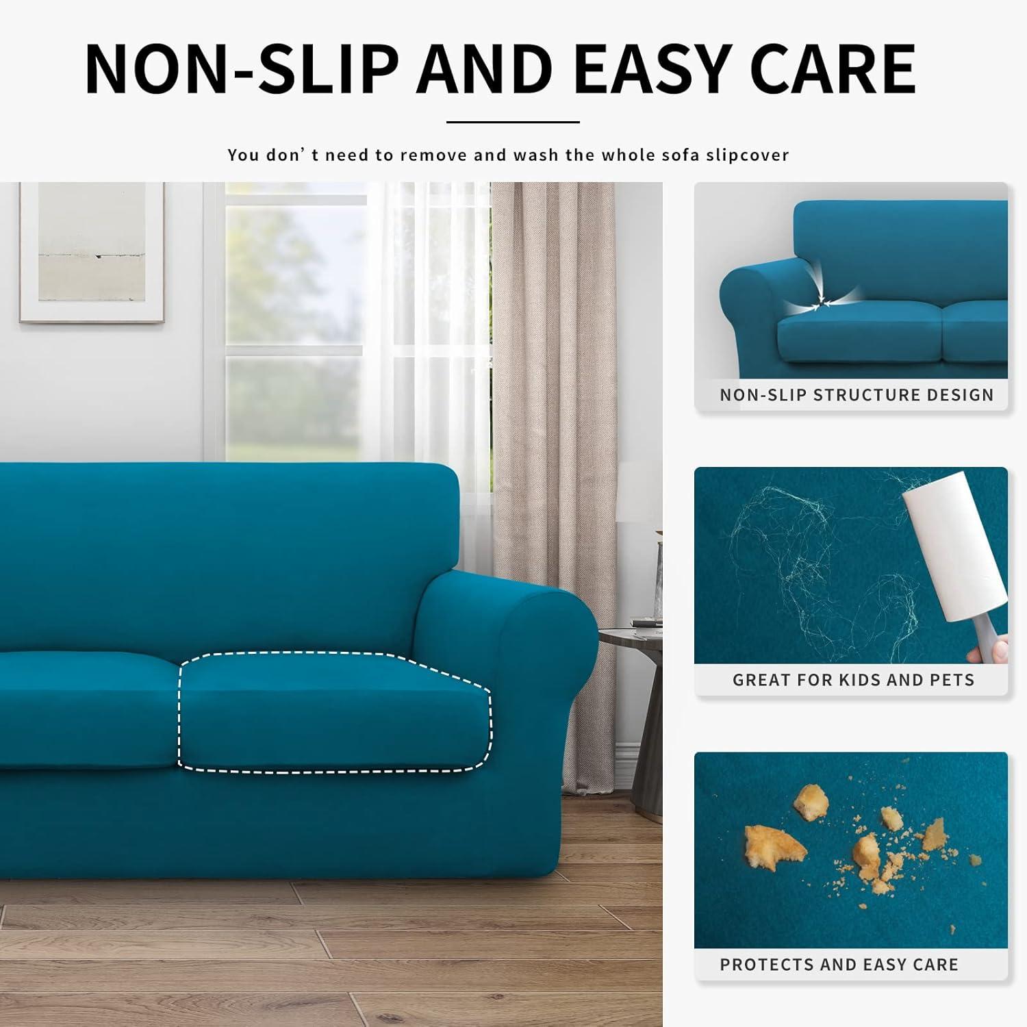 image:imageEasyGoing 100 Dual Waterproof 2 Pieces Chair Cover Stretch Soft Couch Cover for Dogs Sofa Slipcover for 1 Separate Cushion Couch Leakproof Furniture Protector for Kids Pets Dark GrayPeacock Blue