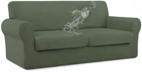 image:imageEasyGoing 100 Dual Waterproof 2 Pieces Chair Cover Stretch Soft Couch Cover for Dogs Sofa Slipcover for 1 Separate Cushion Couch Leakproof Furniture Protector for Kids Pets Dark GrayGrayish Green