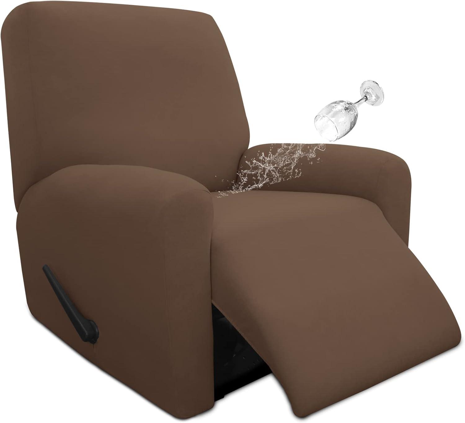 image:imageEasyGoing 100 Dual Waterproof 2 Pieces Chair Cover Stretch Soft Couch Cover for Dogs Sofa Slipcover for 1 Separate Cushion Couch Leakproof Furniture Protector for Kids Pets Dark GrayBrown