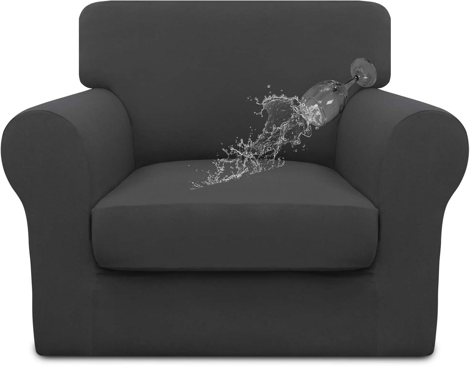 image:imageEasyGoing 100 Dual Waterproof 2 Pieces Chair Cover Stretch Soft Couch Cover for Dogs Sofa Slipcover for 1 Separate Cushion Couch Leakproof Furniture Protector for Kids Pets Dark GrayDark Gray