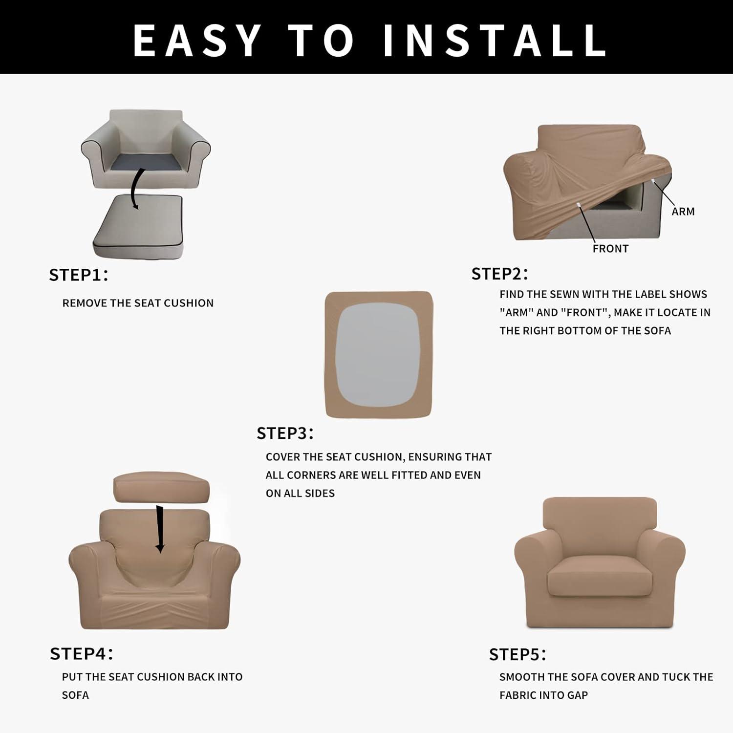 image:imageEasyGoing 100 Dual Waterproof 2 Pieces Chair Cover Stretch Soft Couch Cover for Dogs Sofa Slipcover for 1 Separate Cushion Couch Leakproof Furniture Protector for Kids Pets Dark GrayCamel