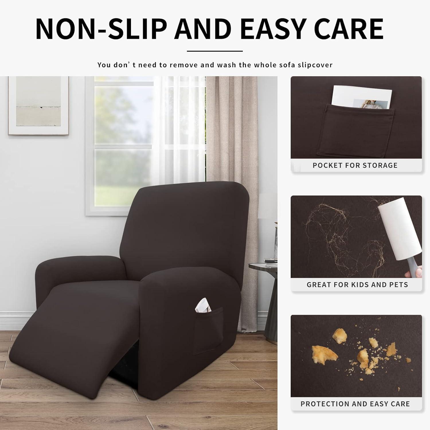 image:imageEasyGoing 100 Dual Waterproof 2 Pieces Chair Cover Stretch Soft Couch Cover for Dogs Sofa Slipcover for 1 Separate Cushion Couch Leakproof Furniture Protector for Kids Pets Dark GrayChocolate