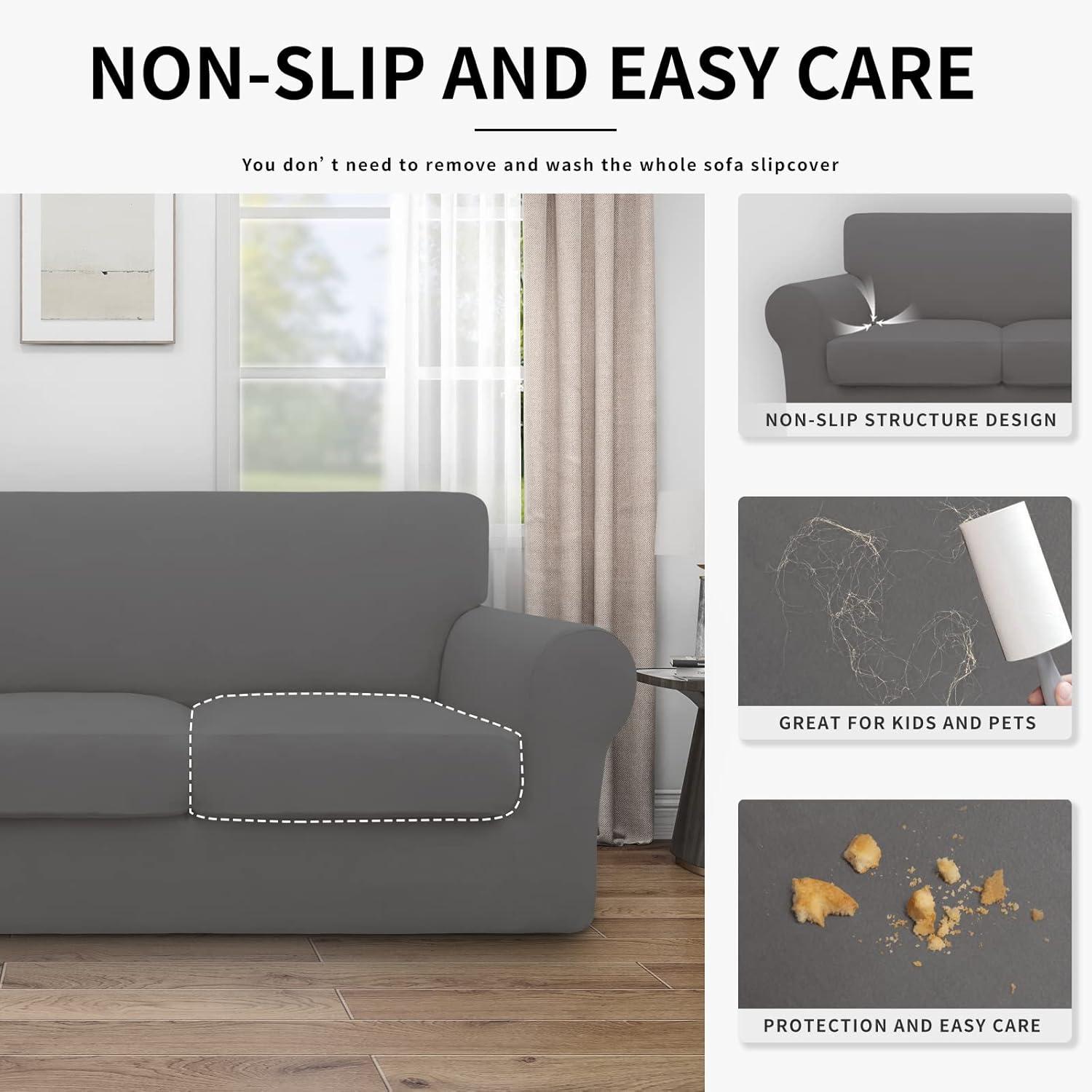 image:imageEasyGoing 100 Dual Waterproof 2 Pieces Chair Cover Stretch Soft Couch Cover for Dogs Sofa Slipcover for 1 Separate Cushion Couch Leakproof Furniture Protector for Kids Pets Dark GrayGrey