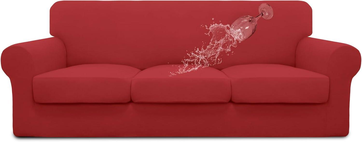 image:imageEasyGoing 100 Dual Waterproof 2 Pieces Chair Cover Stretch Soft Couch Cover for Dogs Sofa Slipcover for 1 Separate Cushion Couch Leakproof Furniture Protector for Kids Pets Dark GrayChristmas Red