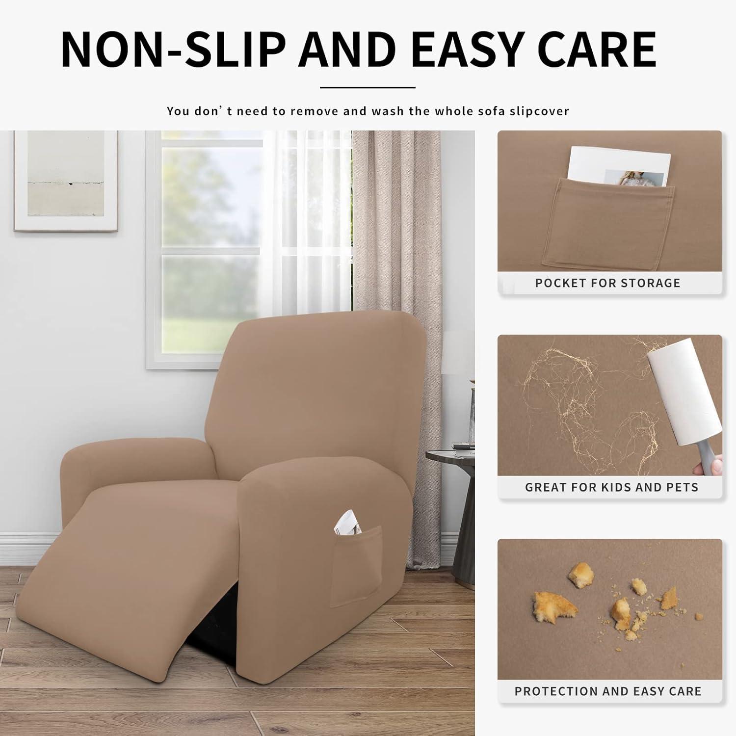 image:imageEasyGoing 100 Dual Waterproof 2 Pieces Chair Cover Stretch Soft Couch Cover for Dogs Sofa Slipcover for 1 Separate Cushion Couch Leakproof Furniture Protector for Kids Pets Dark GrayCamel