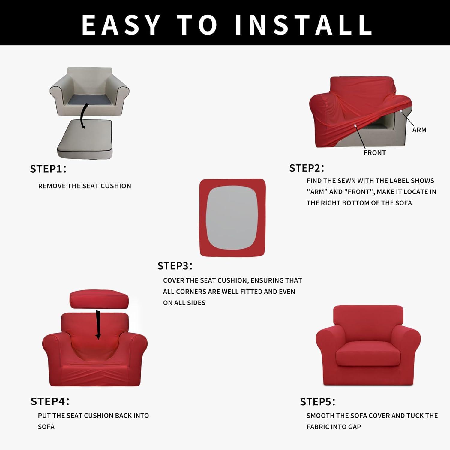image:imageEasyGoing 100 Dual Waterproof 2 Pieces Chair Cover Stretch Soft Couch Cover for Dogs Sofa Slipcover for 1 Separate Cushion Couch Leakproof Furniture Protector for Kids Pets Dark GrayChristmas Red
