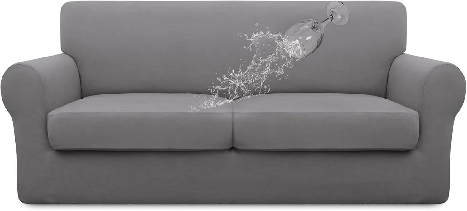 image:imageEasyGoing 100 Dual Waterproof 2 Pieces Chair Cover Stretch Soft Couch Cover for Dogs Sofa Slipcover for 1 Separate Cushion Couch Leakproof Furniture Protector for Kids Pets Dark GrayLight Gray