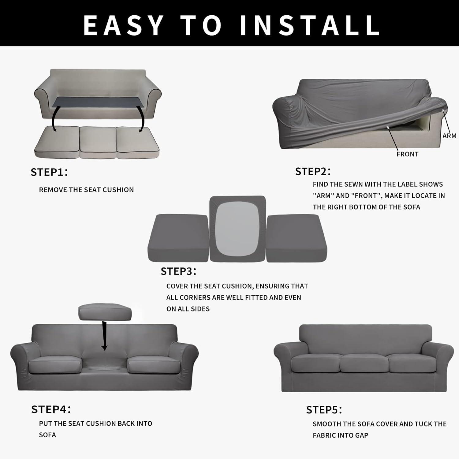 image:imageEasyGoing 100 Dual Waterproof 2 Pieces Chair Cover Stretch Soft Couch Cover for Dogs Sofa Slipcover for 1 Separate Cushion Couch Leakproof Furniture Protector for Kids Pets Dark GrayLight Gray