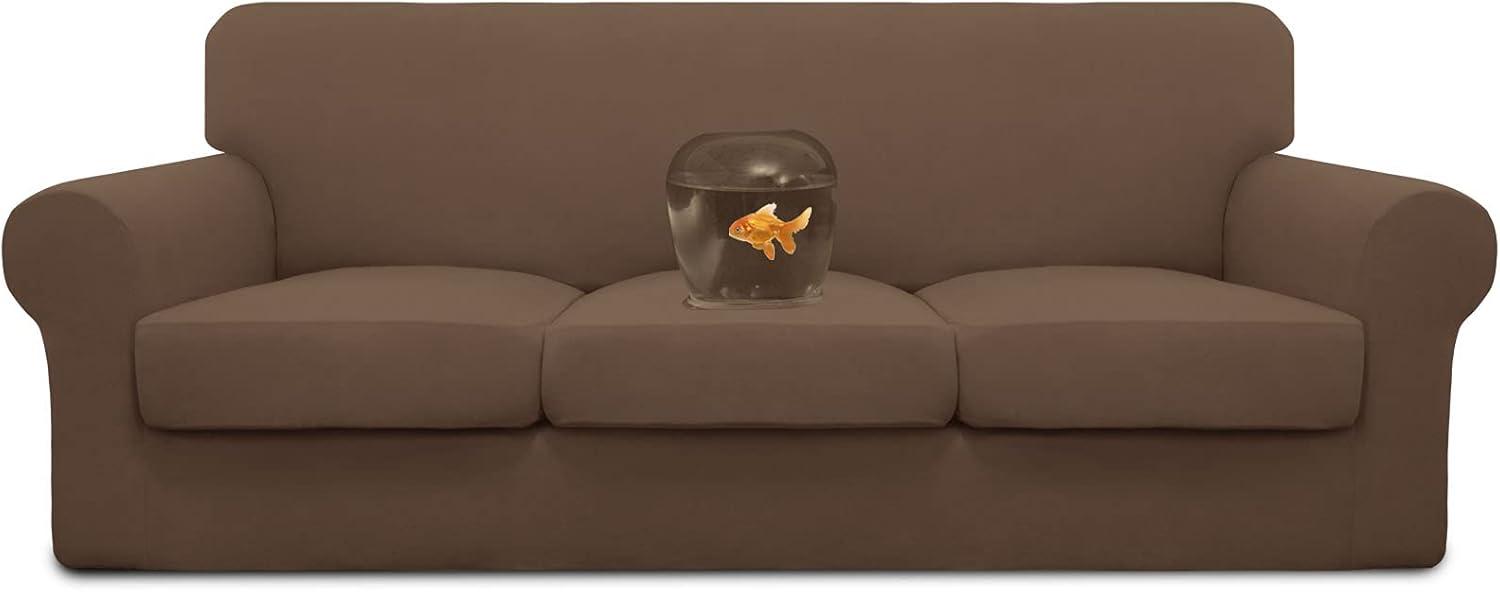 image:imageEasyGoing 100 Dual Waterproof 2 Pieces Chair Cover Stretch Soft Couch Cover for Dogs Sofa Slipcover for 1 Separate Cushion Couch Leakproof Furniture Protector for Kids Pets Dark GrayBrown