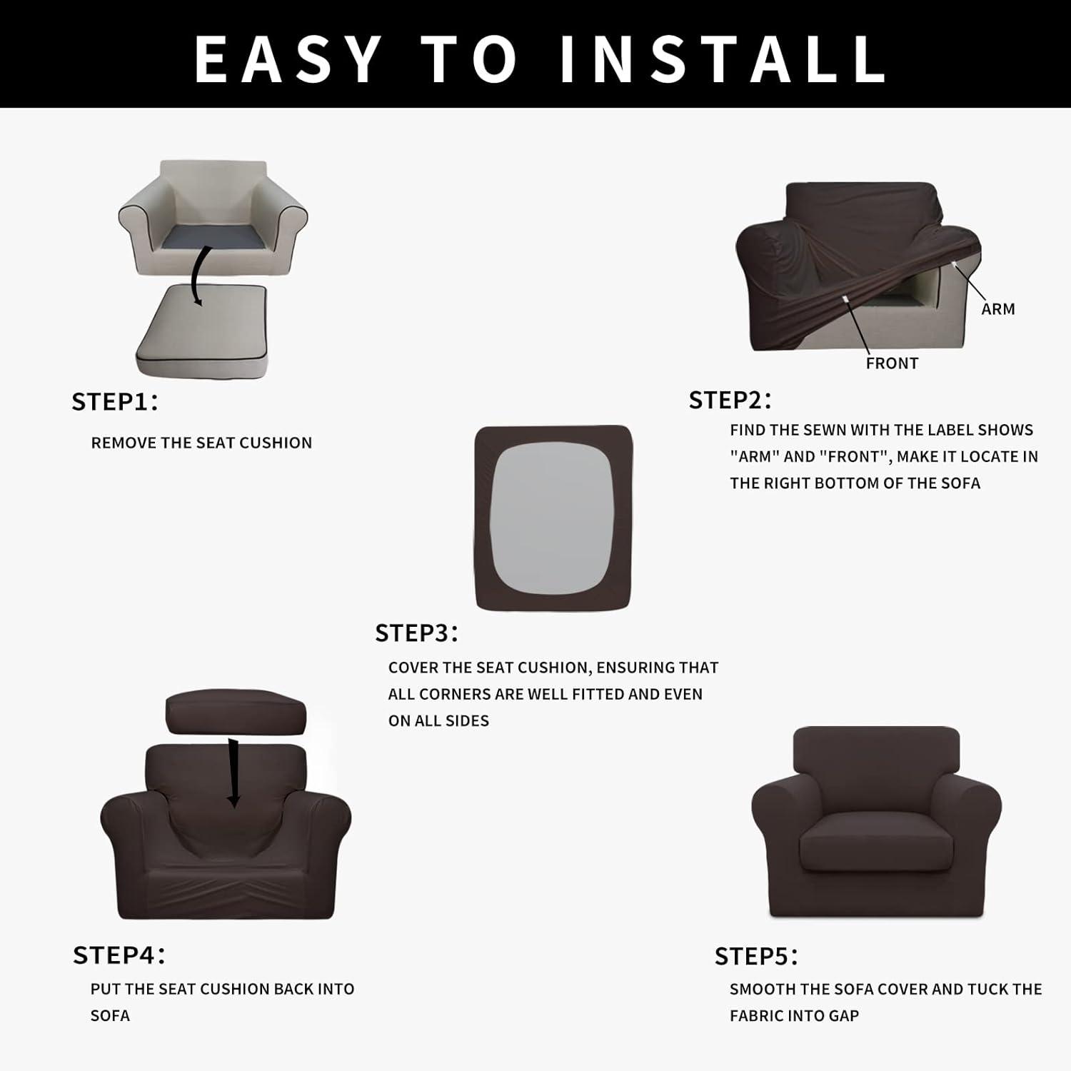 image:imageEasyGoing 100 Dual Waterproof 2 Pieces Chair Cover Stretch Soft Couch Cover for Dogs Sofa Slipcover for 1 Separate Cushion Couch Leakproof Furniture Protector for Kids Pets Dark GrayChocolate