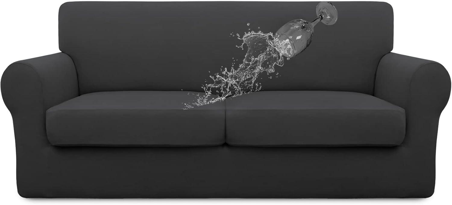 image:imageEasyGoing 100 Dual Waterproof 2 Pieces Chair Cover Stretch Soft Couch Cover for Dogs Sofa Slipcover for 1 Separate Cushion Couch Leakproof Furniture Protector for Kids Pets Dark GrayDark Gray