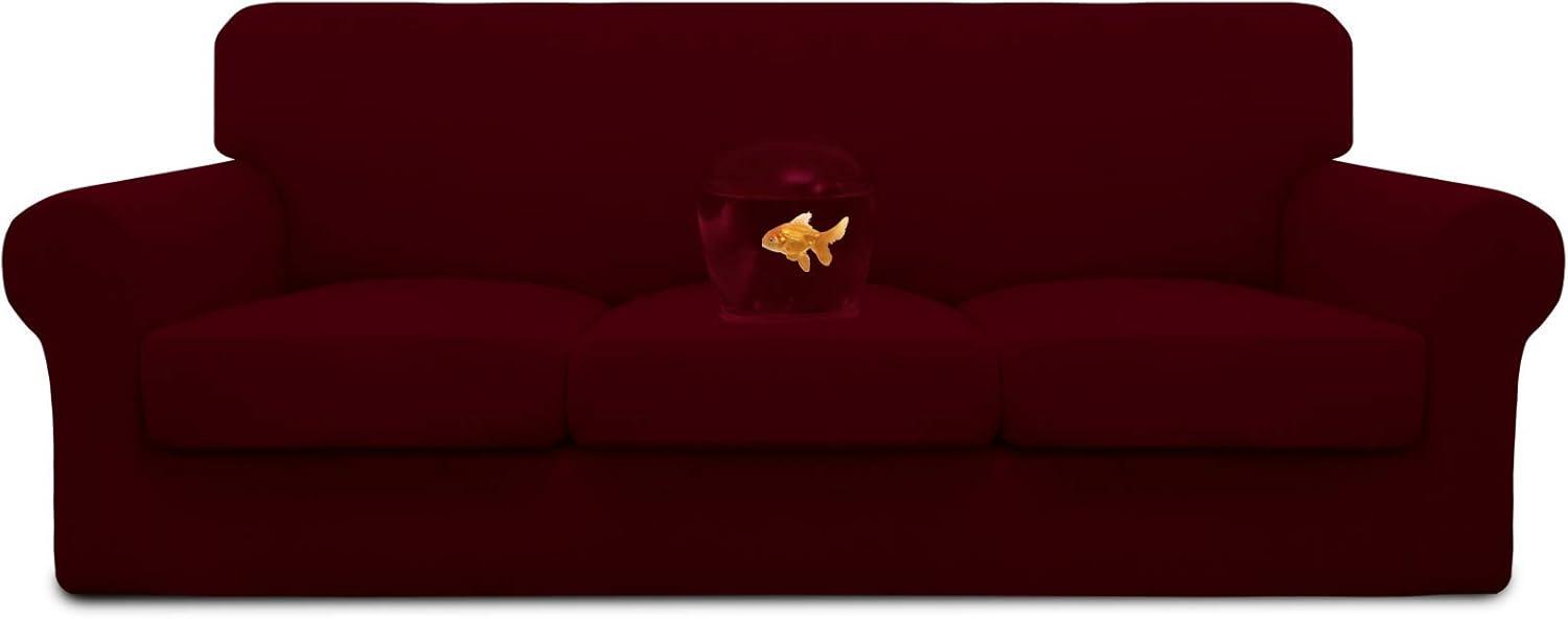 image:imageEasyGoing 100 Dual Waterproof 2 Pieces Chair Cover Stretch Soft Couch Cover for Dogs Sofa Slipcover for 1 Separate Cushion Couch Leakproof Furniture Protector for Kids Pets Dark GrayWine