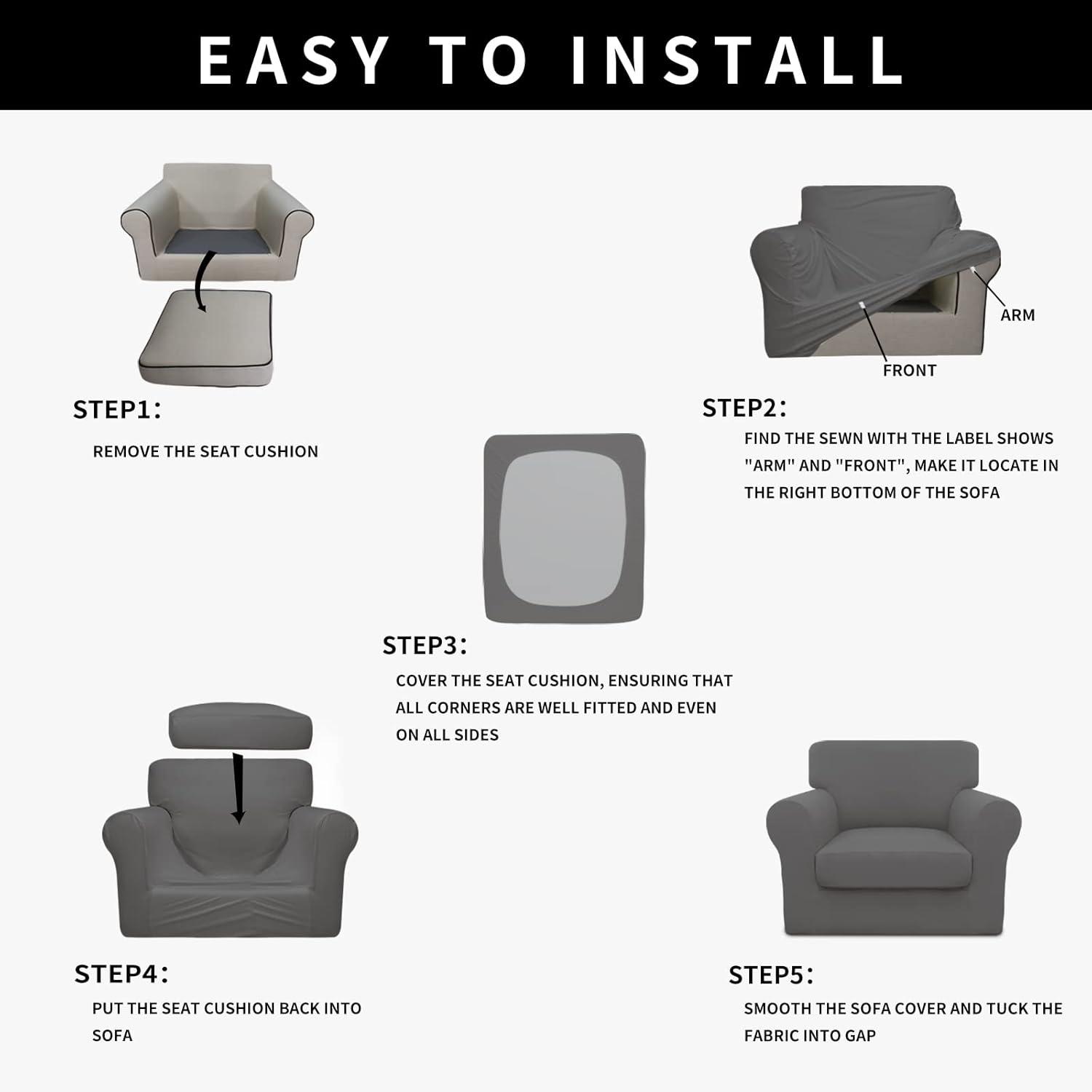 image:imageEasyGoing 100 Dual Waterproof 2 Pieces Chair Cover Stretch Soft Couch Cover for Dogs Sofa Slipcover for 1 Separate Cushion Couch Leakproof Furniture Protector for Kids Pets Dark GrayGrey