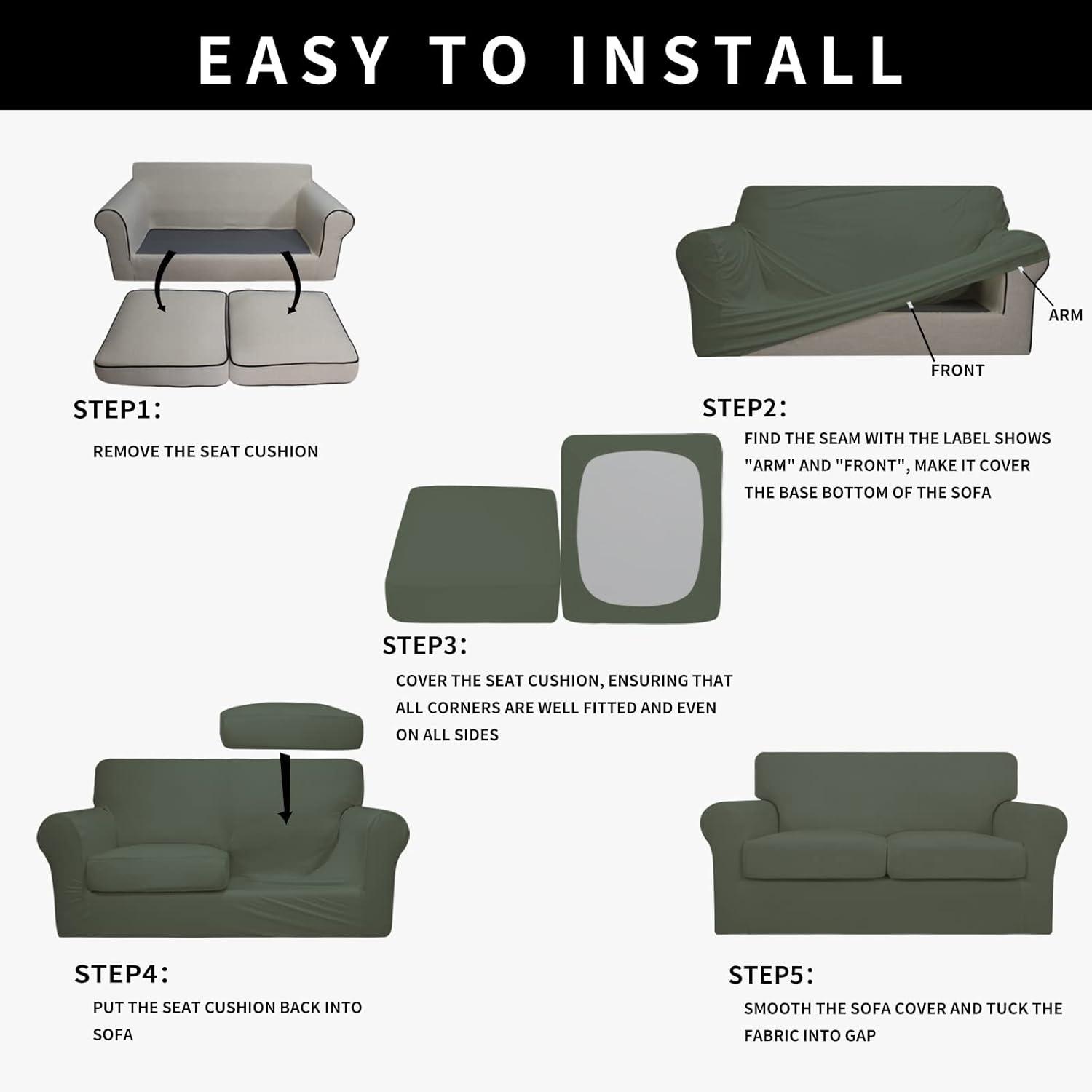 image:imageEasyGoing 100 Dual Waterproof 2 Pieces Chair Cover Stretch Soft Couch Cover for Dogs Sofa Slipcover for 1 Separate Cushion Couch Leakproof Furniture Protector for Kids Pets Dark GrayGrayish Green