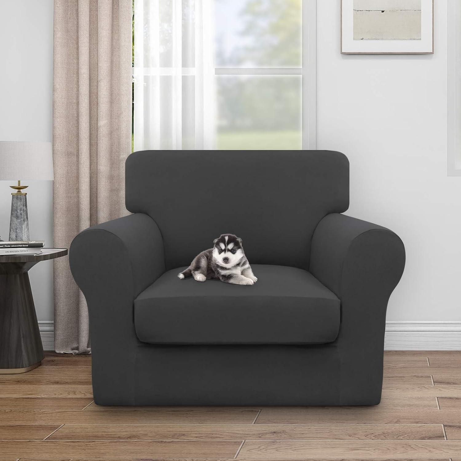 image:imageEasyGoing 100 Dual Waterproof 2 Pieces Chair Cover Stretch Soft Couch Cover for Dogs Sofa Slipcover for 1 Separate Cushion Couch Leakproof Furniture Protector for Kids Pets Dark GrayDark Gray