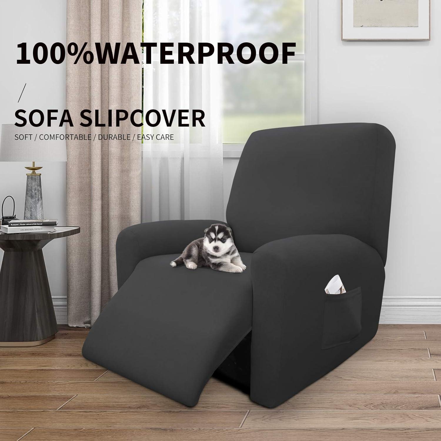 image:imageEasyGoing 100 Dual Waterproof 2 Pieces Chair Cover Stretch Soft Couch Cover for Dogs Sofa Slipcover for 1 Separate Cushion Couch Leakproof Furniture Protector for Kids Pets Dark GrayDark Gray