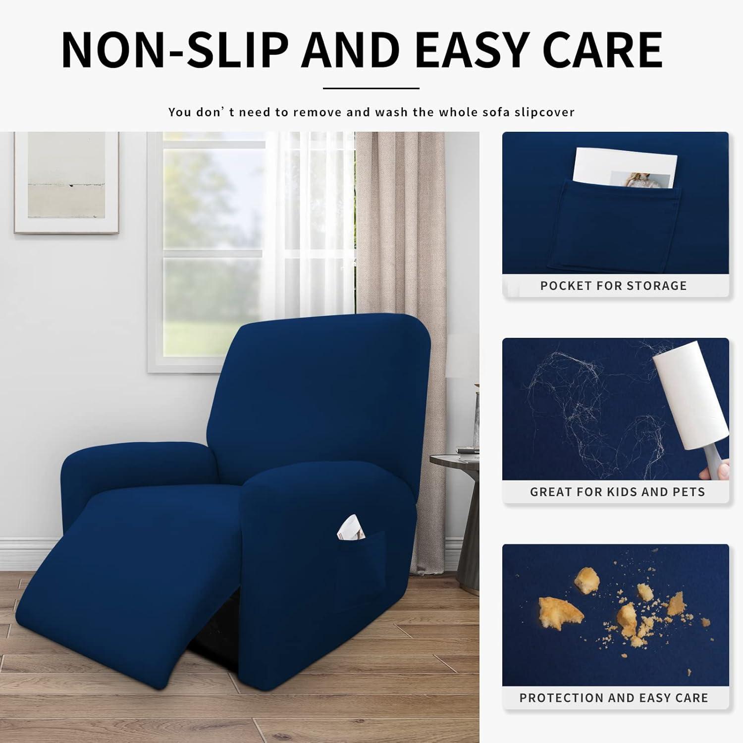 image:imageEasyGoing 100 Dual Waterproof 2 Pieces Chair Cover Stretch Soft Couch Cover for Dogs Sofa Slipcover for 1 Separate Cushion Couch Leakproof Furniture Protector for Kids Pets Dark GrayNavy