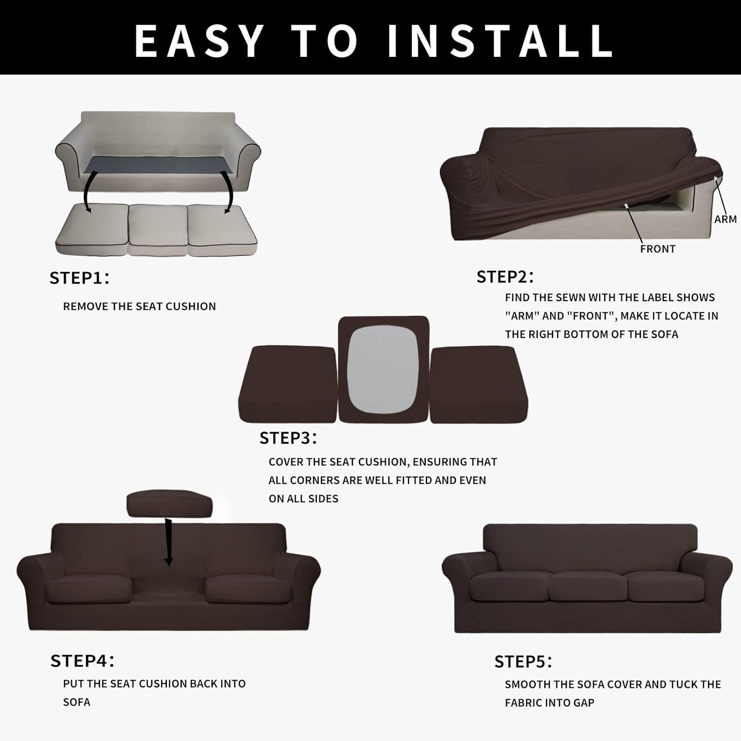image:imageEasyGoing 100 Dual Waterproof 2 Pieces Chair Cover Stretch Soft Couch Cover for Dogs Sofa Slipcover for 1 Separate Cushion Couch Leakproof Furniture Protector for Kids Pets Dark GrayChocolate