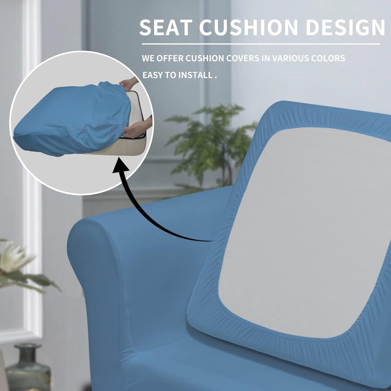 image:imageEasyGoing 2 Pieces Microfiber Stretch Chair Slipcover Spandex Soft Fitted Sofa Couch Cover Washable Furniture Protector with Elastic Bottom Kids Pet ChocolateLight Blue