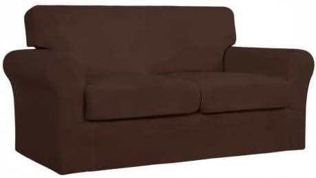 image:imageEasyGoing 2 Pieces Microfiber Stretch Chair Slipcover Spandex Soft Fitted Sofa Couch Cover Washable Furniture Protector with Elastic Bottom Kids Pet ChocolateCoffee