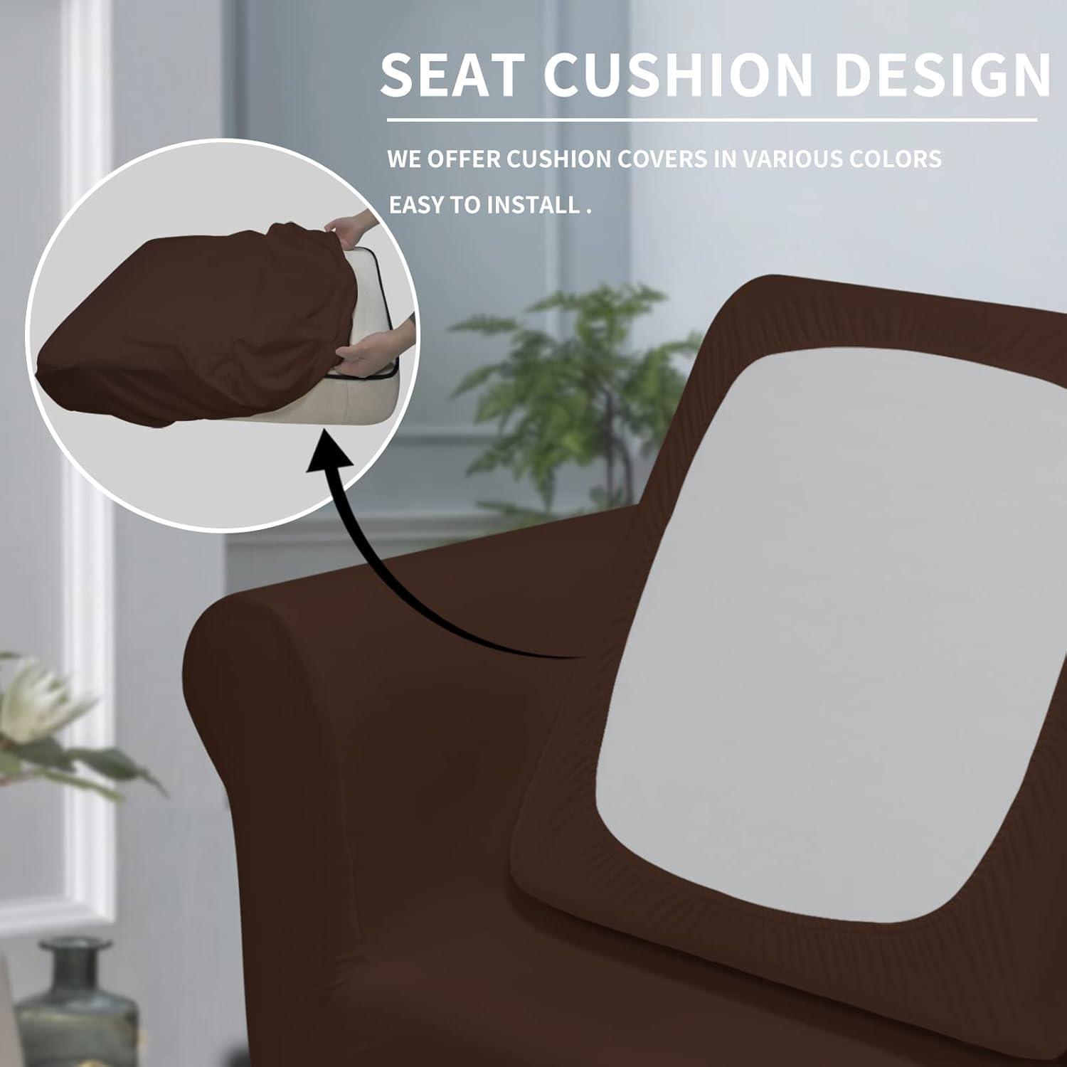 image:imageEasyGoing 2 Pieces Microfiber Stretch Chair Slipcover Spandex Soft Fitted Sofa Couch Cover Washable Furniture Protector with Elastic Bottom Kids Pet ChocolateCoffee