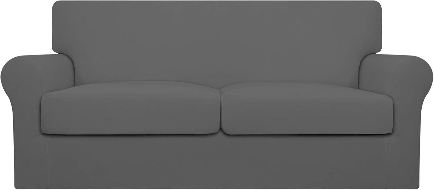 image:imageEasyGoing 2 Pieces Microfiber Stretch Chair Slipcover Spandex Soft Fitted Sofa Couch Cover Washable Furniture Protector with Elastic Bottom Kids Pet ChocolateGrey