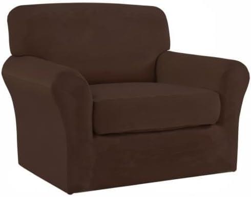 image:imageEasyGoing 2 Pieces Microfiber Stretch Chair Slipcover Spandex Soft Fitted Sofa Couch Cover Washable Furniture Protector with Elastic Bottom Kids Pet ChocolateCoffee