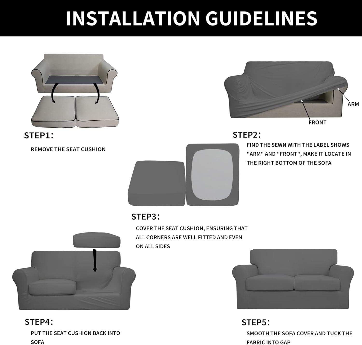 image:imageEasyGoing 2 Pieces Microfiber Stretch Chair Slipcover Spandex Soft Fitted Sofa Couch Cover Washable Furniture Protector with Elastic Bottom Kids Pet ChocolateGrey
