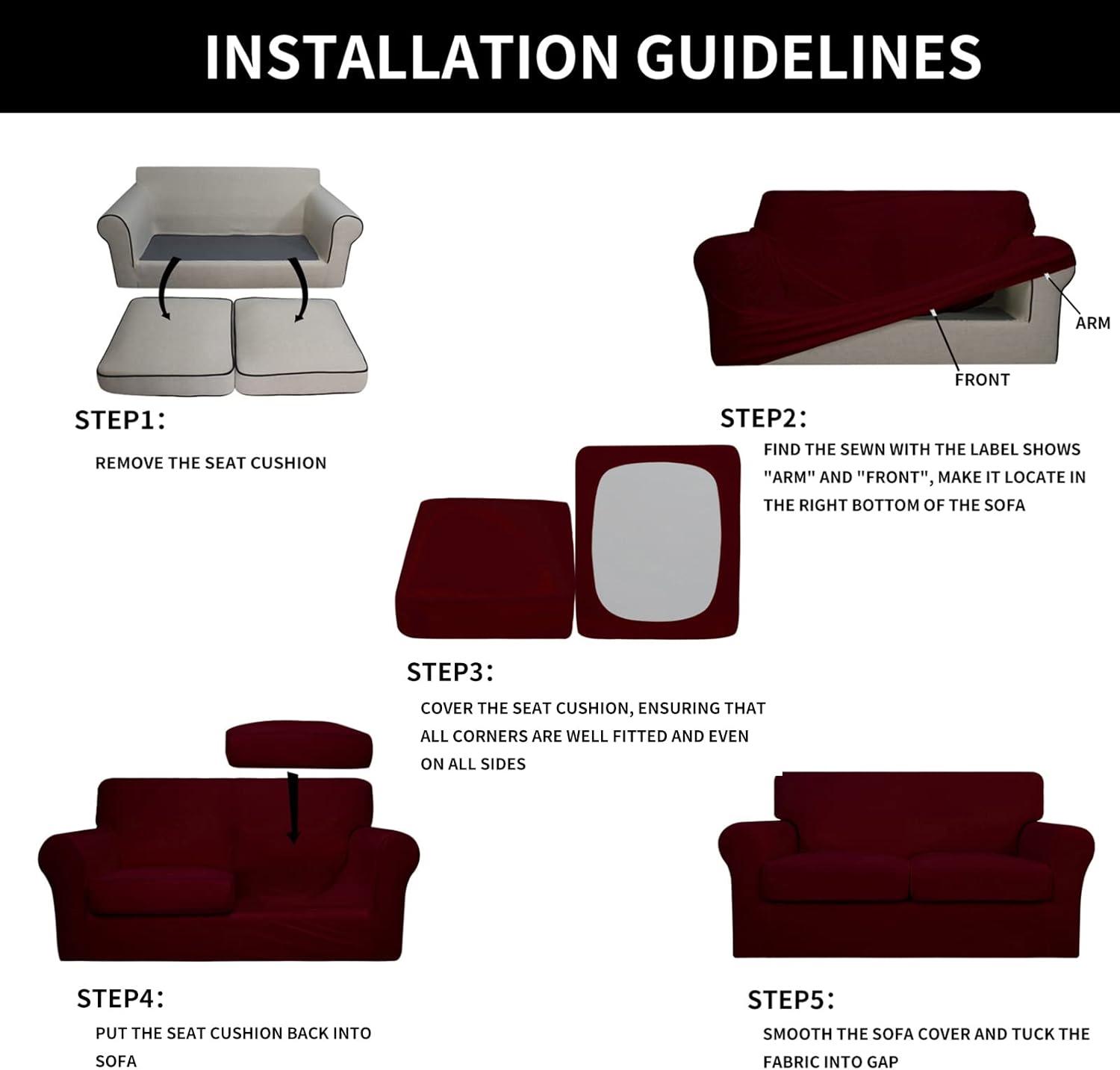 image:imageEasyGoing 2 Pieces Microfiber Stretch Chair Slipcover Spandex Soft Fitted Sofa Couch Cover Washable Furniture Protector with Elastic Bottom Kids Pet ChocolateWine