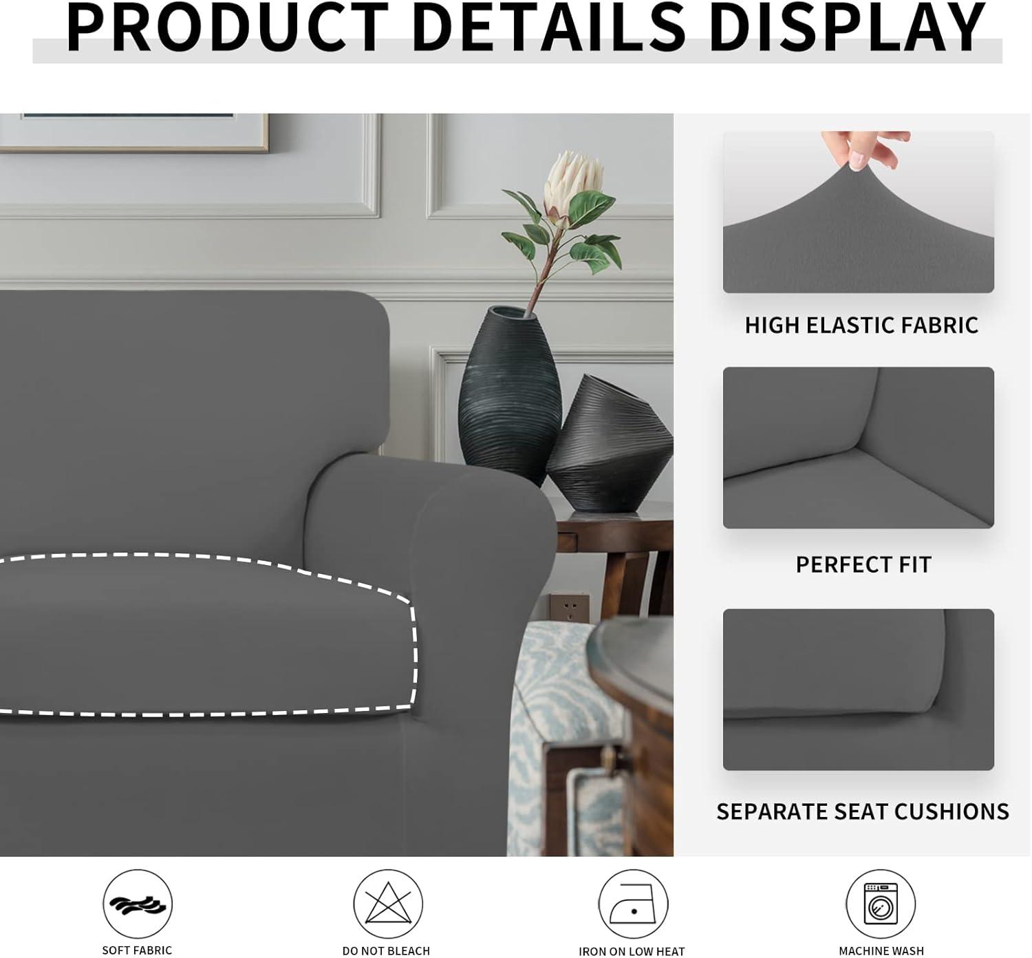 image:imageEasyGoing 2 Pieces Microfiber Stretch Chair Slipcover Spandex Soft Fitted Sofa Couch Cover Washable Furniture Protector with Elastic Bottom Kids Pet ChocolateGrey