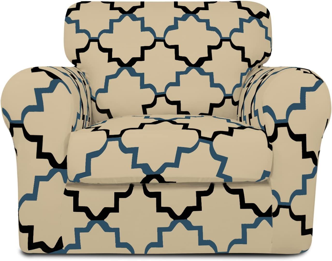 image:imageEasyGoing 2 Pieces Microfiber Stretch Chair Slipcover Spandex Soft Fitted Sofa Couch Cover Washable Furniture Protector with Elastic Bottom Kids Pet ChocolateQuatrefoilBeige