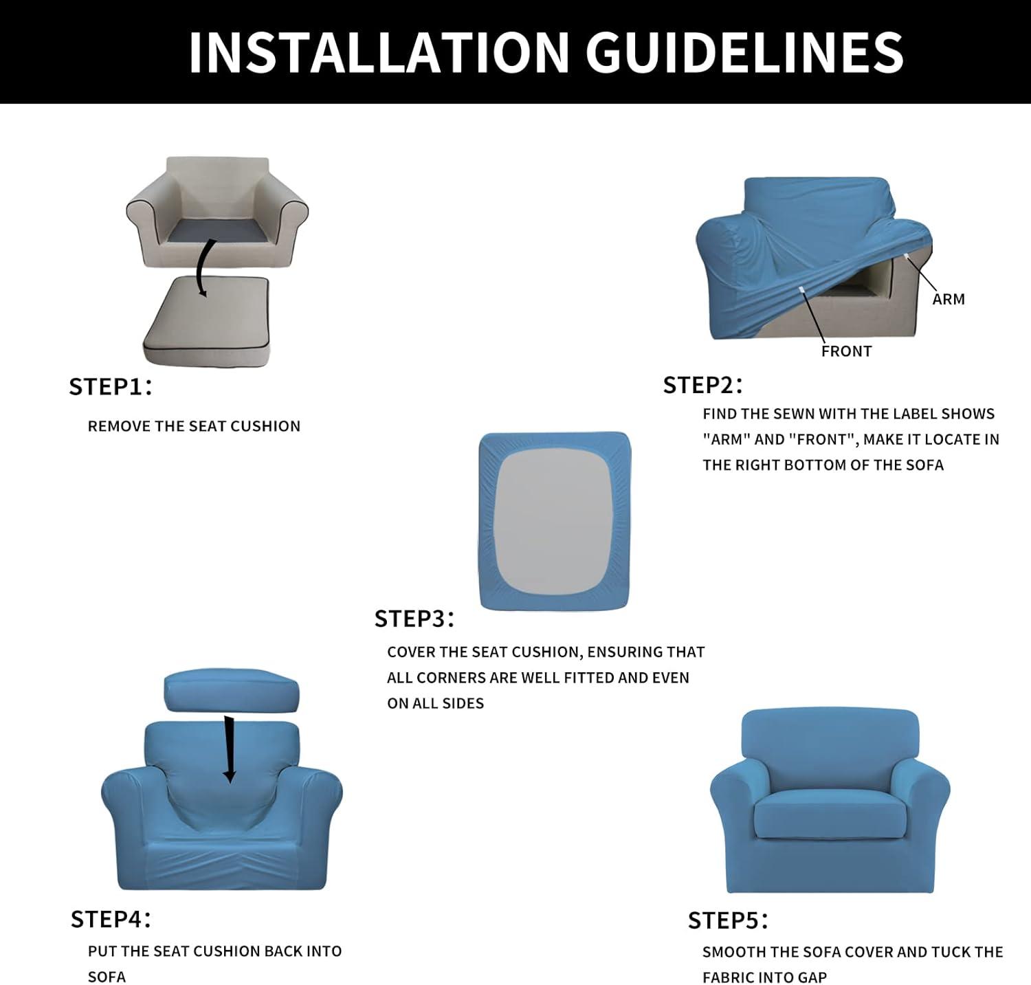 image:imageEasyGoing 2 Pieces Microfiber Stretch Chair Slipcover Spandex Soft Fitted Sofa Couch Cover Washable Furniture Protector with Elastic Bottom Kids Pet ChocolateLight Blue