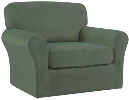 image:imageEasyGoing 2 Pieces Microfiber Stretch Chair Slipcover Spandex Soft Fitted Sofa Couch Cover Washable Furniture Protector with Elastic Bottom Kids Pet ChocolateGreyish Green