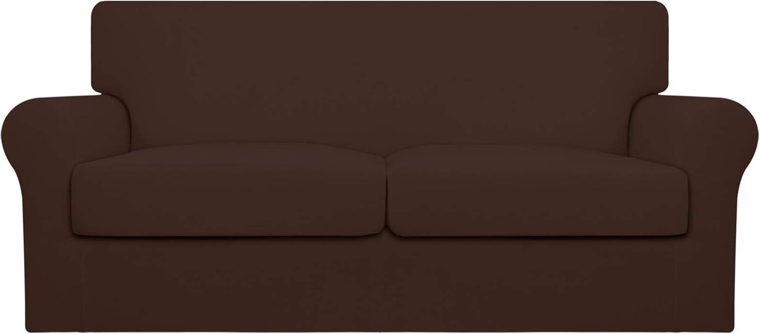 image:imageEasyGoing 2 Pieces Microfiber Stretch Chair Slipcover Spandex Soft Fitted Sofa Couch Cover Washable Furniture Protector with Elastic Bottom Kids Pet ChocolateCoffee