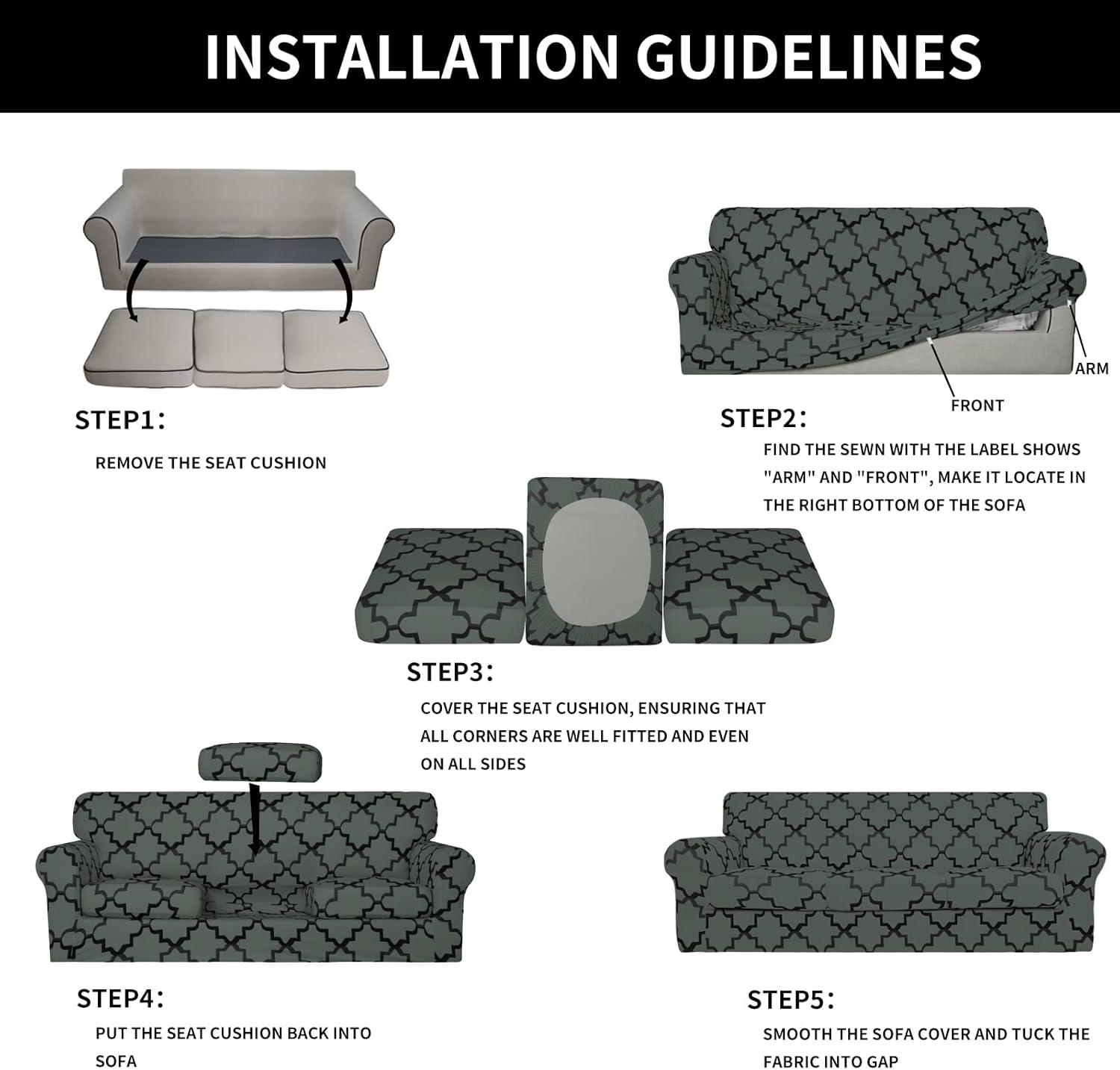 image:imageEasyGoing 2 Pieces Microfiber Stretch Chair Slipcover Spandex Soft Fitted Sofa Couch Cover Washable Furniture Protector with Elastic Bottom Kids Pet ChocolateQuatrefoilGray