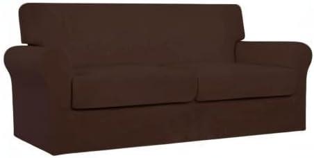image:imageEasyGoing 2 Pieces Microfiber Stretch Chair Slipcover Spandex Soft Fitted Sofa Couch Cover Washable Furniture Protector with Elastic Bottom Kids Pet ChocolateCoffee