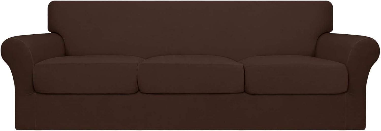 image:imageEasyGoing 2 Pieces Microfiber Stretch Chair Slipcover Spandex Soft Fitted Sofa Couch Cover Washable Furniture Protector with Elastic Bottom Kids Pet ChocolateCoffee