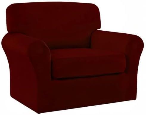 image:imageEasyGoing 2 Pieces Microfiber Stretch Chair Slipcover Spandex Soft Fitted Sofa Couch Cover Washable Furniture Protector with Elastic Bottom Kids Pet ChocolateWine
