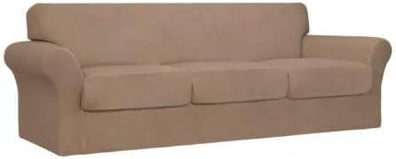 image:imageEasyGoing 2 Pieces Microfiber Stretch Chair Slipcover Spandex Soft Fitted Sofa Couch Cover Washable Furniture Protector with Elastic Bottom Kids Pet ChocolateCamel