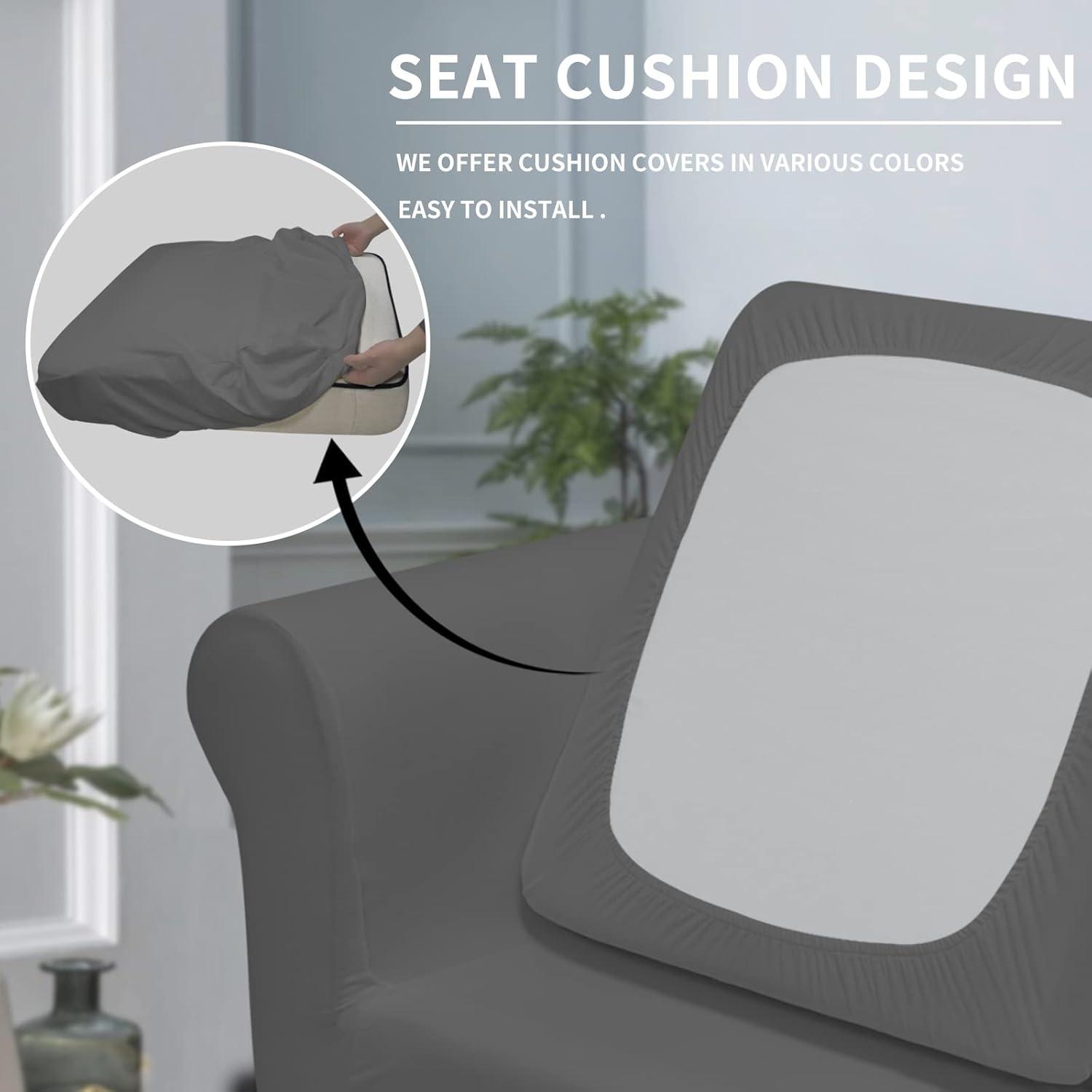 image:imageEasyGoing 2 Pieces Microfiber Stretch Chair Slipcover Spandex Soft Fitted Sofa Couch Cover Washable Furniture Protector with Elastic Bottom Kids Pet ChocolateGrey